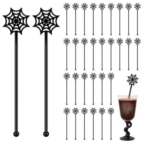 30 Pcs Halloween Swizzle Sticks Spider Web Fall Drink Stirrers