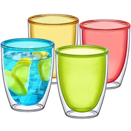 Andes - 14-Ounce Insulated Plastic Tumblers (Set of 4), Double-Wall Plastic Drinking Glasses, Mixed-Color Reusable Plastic Cups, BPA-Free, Shatter-Proof, Dishwasher-Safe (4 Count)