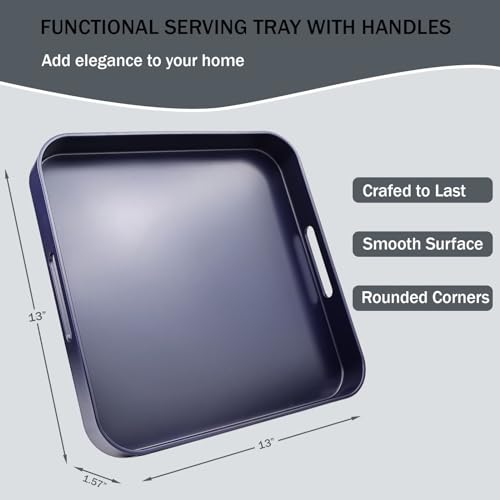 Square Navy Blue Decorative Serving Tray with Handles