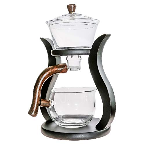 Glass Teapot Set Semi Automatic Drip Rotating with Infuser Lazy Kungfu Tea pot Set