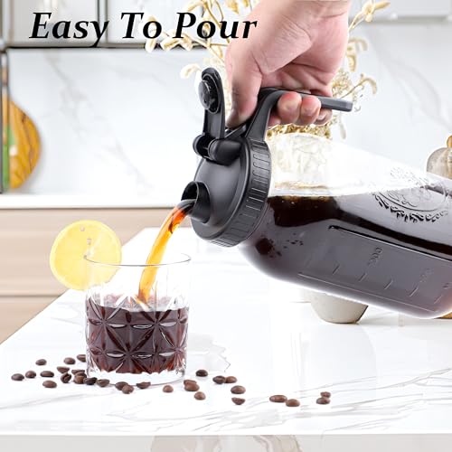 Cold Brew Coffee Maker 64 Oz Mason Jar Iced Coffee Maker 2 Set Half Gallon Glass Pitcher With Pour Spout Lids 2 Quart Wide Mouth Cold Brew Pitcher With Strainer For Fridge