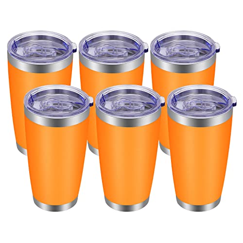 20oz Tumbler with Lid and Straw Stainless Steel Tumbler Cup Bulk Vacuum Insulated Double Wall Travel Coffee Mug Powder Coated Coffee Cup (6 Count)