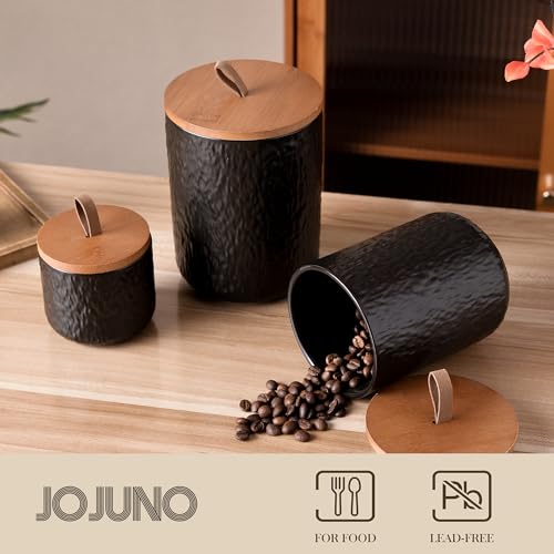 Black Stone Ceramic Canister with Bamboo Lid (3 Count)