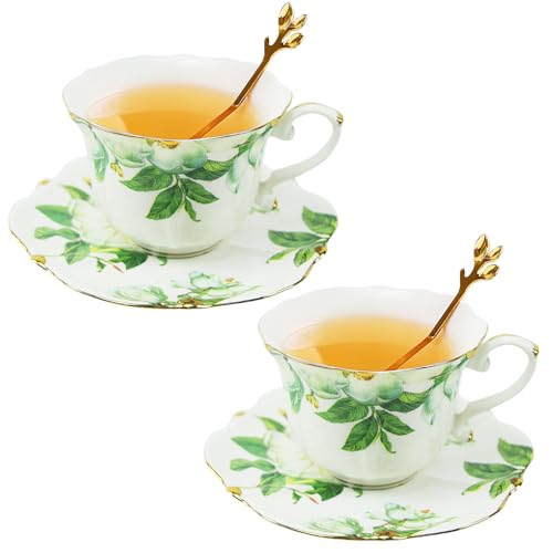 Country Roses Porcelain Tea Cup and Saucer Set with Gold Trim