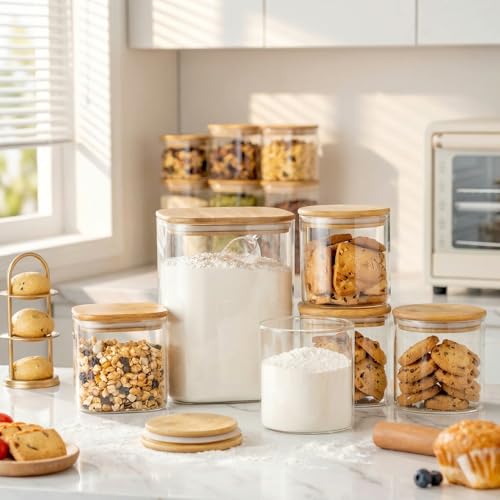 132oz & 63oz Large Glass Storage Containers with Lids for Pantry Storage (2 Count)