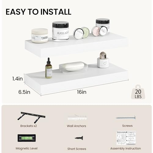 16 Inch Floating Shelves Wall Mounted for Display (2 Count)
