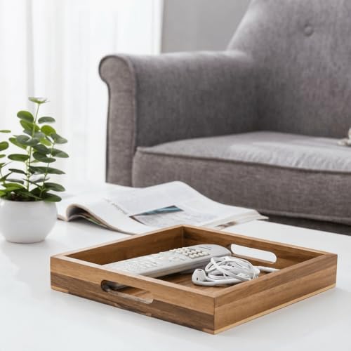 Set of 2 Acacia Wood Serving Tray with Handles (2 Count)