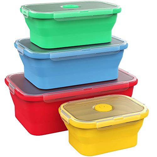 Silicone Food Storage Containers with BPA Free Airtight Plastic Lids (4 Count)