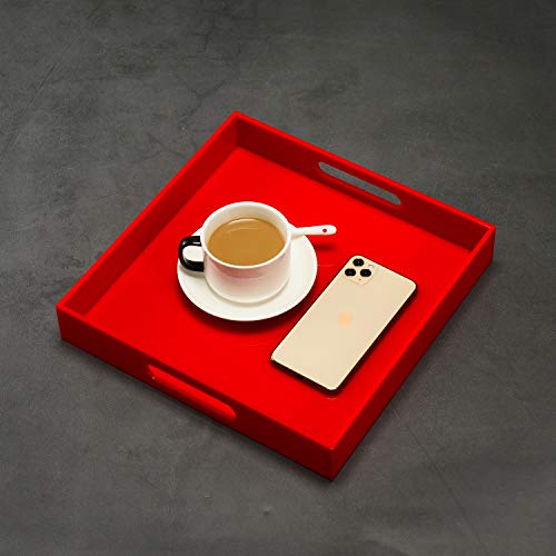 Sturdy Red Acrylic Serving Tray with Handles