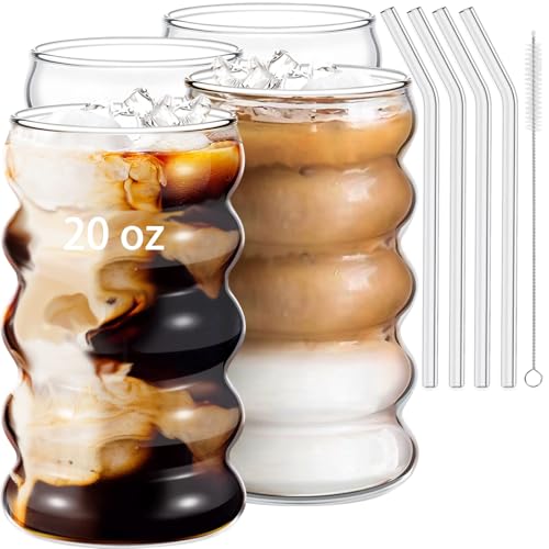 4 Pcs 20oz Drinking Glasses Set with Straws (4 Count)
