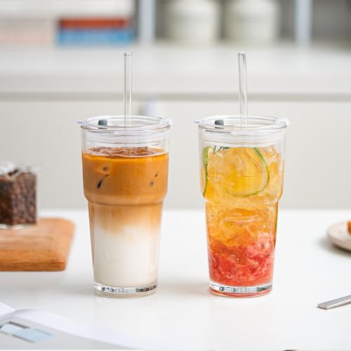 20oz Clear Glass Tumbler with Lid and Straw