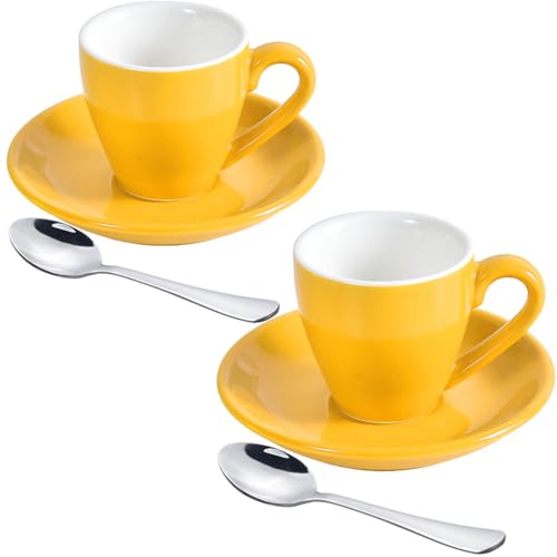 Porcelain Espresso Cup with Saucer And Stainless Steel mini Spoons (7 Count)