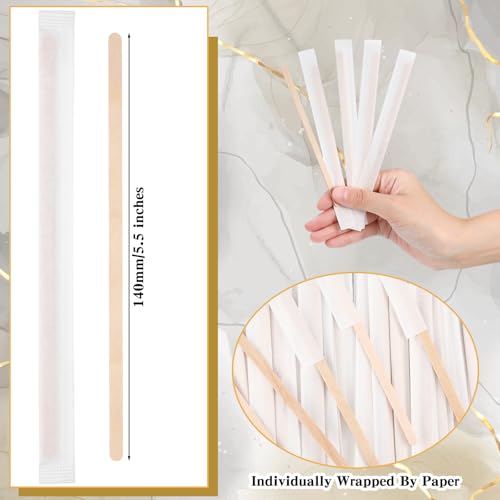 1000 Pcs Individually Wrapped Wooden Coffee Stirrers (1000 Count)