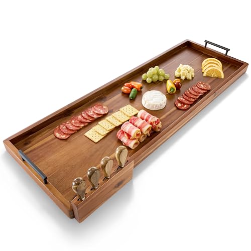 36" Acacia Large Charcuterie Boards for Party with Metal Handles