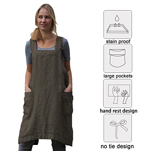 Pinafore Cross Back Apron for Women with Pockets