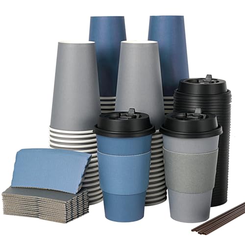 100 Pack 16 oz Disposable Coffee Cups with Lid (100 Count)