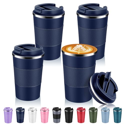 13 oz Stainless Steel Insulated Travel Coffee Mug with Fip Lid Bulk 4 Pack (4 Count)