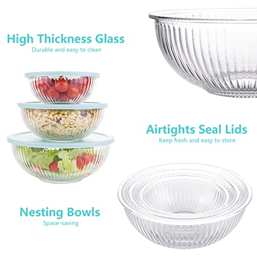 Glass Mixing Bowls with Lids Set of 3 (6 Count)