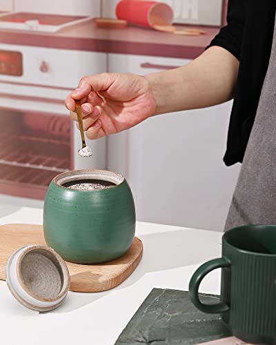 Kitchen Canisters Ceramic Storage Jar with Silicone Airtight Lid Green