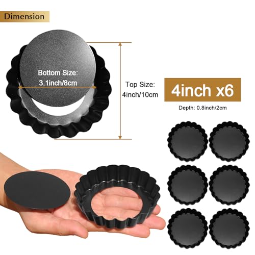 6 Pack Mini Tart Pans 4 Inch with Removable Bottom Round Non (6 Count)