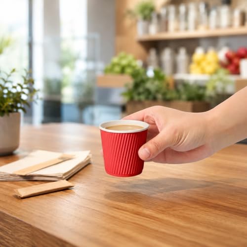 Ripple Wall Coffee Cups 500 Count 4 Ounce Insulated Red Paper Cups
