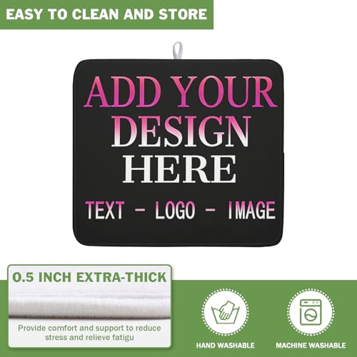 Custom Personalized Dish Drying Mat 16x18 Inch Customized Drying Mats with Picture Text for Kitchen Counter Custom Image Microfiber Absorbent Dishes Pad for Travel Festivals Family Memories Home Decor