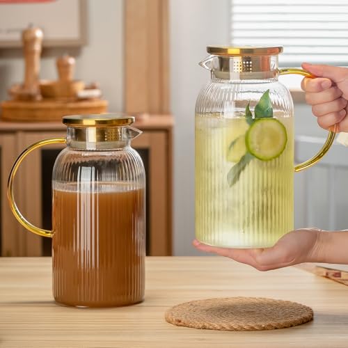 2 PACK Glass Pitcher with Lid