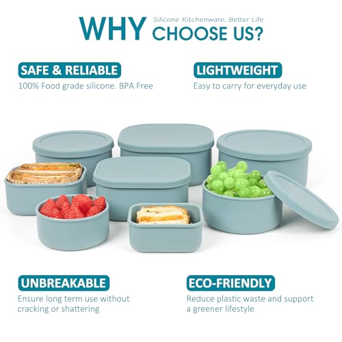 100% Silicone Food Storage Containers with Lids (8 Count)