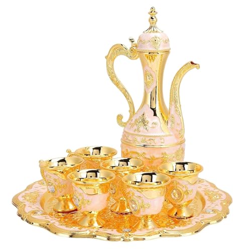 Gold Tea Set Vintage Coffee Pot Set with 6 Cups and Tray