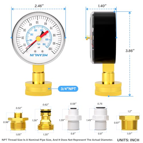 0~100Psi 3 4" Female Water Pressure Kit Plus 5 adapters