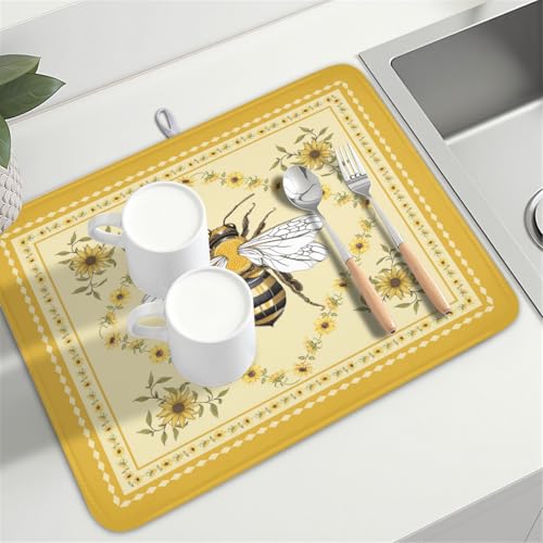 Sunflower Bee Dish Drying Mat