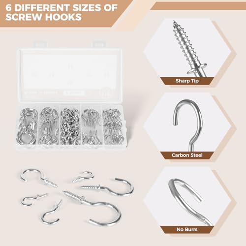 Screw Hooks 6 Sizes Metal Screw in Cup Hooks