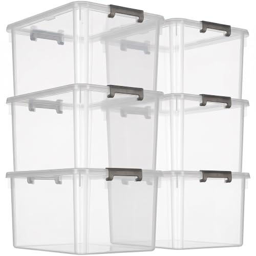 6 Packs 44.4 QT Plastic Storage Bins with Lids Large Stackable Storage Containers for Organizing Clear Storage Box for Garage (6 Count)