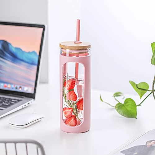 20oz Glass Water Tumbler with Straw and Lid