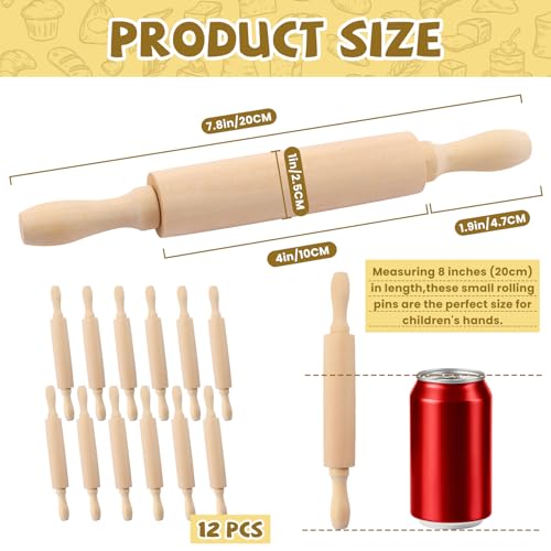 12 Pack 8 Inch Mini Wood Rolling Pin (12 Count)