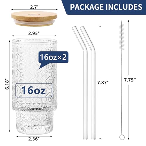 16 Oz Glass Cups Set of 2 (2 Count)