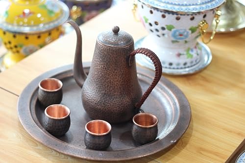 Hand Forged Copper Swan Neck Teapot Set 6pcs Hammered Art Decor 1000ml