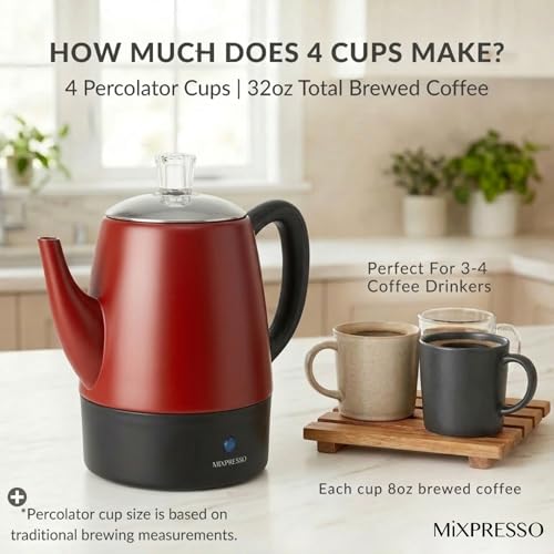 4 Cup Red Small Electric Percolator Coffee Pot
