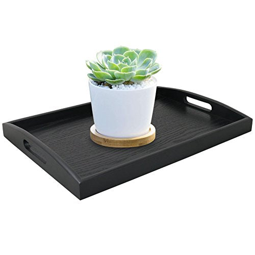 Serving Tray Large Black Wood Rectangle Food Tray Butler Tray Breakfast Tray with Handles