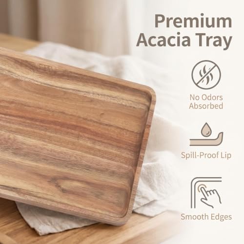 2 PCS Solid Acacia Wood Serving Trays Rectangular Wooden Serving Platters Natural Wooden Boards for Bar Coffee Party 13 * 9 inch (2 Count)