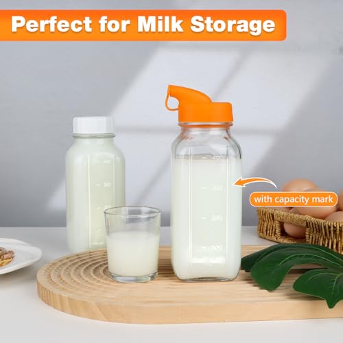 4 Pack 16 OZ Glass Milk Bottles with Lids (4 Count)