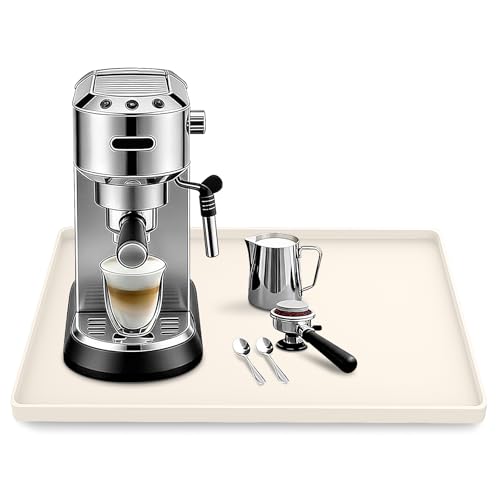 Silicone Coffee Maker Mat with Lip for Countertops 15.7''x11.8''Cream White