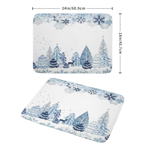 Winter Blue Snowflake Dish Drying Mat Christmas Tree Kitchen Counter Dish Drainer Mats Xmas Forest Deer Moose Dish Dry Pad Bottles Protector for Kitchen Countertop Coffee Bar