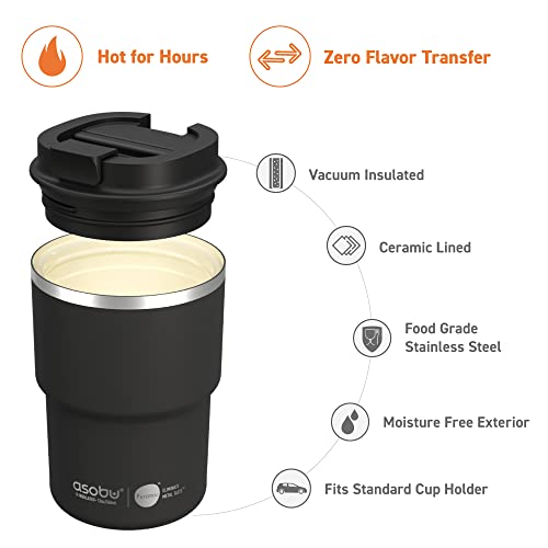 Travel Mug Ceramic Coated Stainless Steel Insulated with Leak and Spill Proof Lid