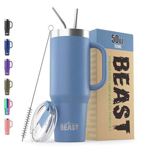 Beast 50 oz Tumbler with Handle Stainless Steel Vacuum Insulated Coffee Ice Cup Double Wall Travel Flask