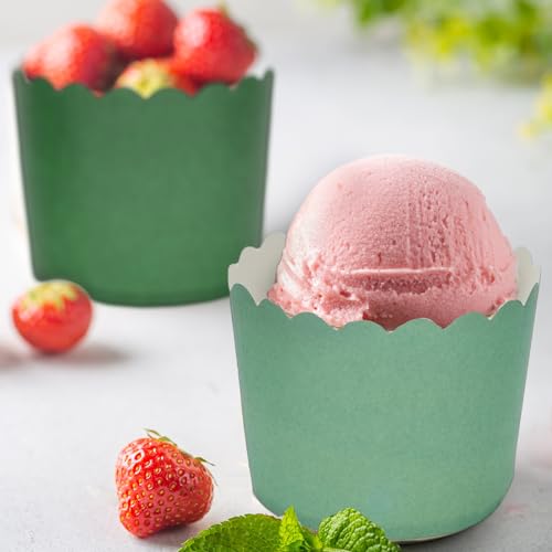 120Pcs Sage Green Paper Baking Cups Scalloped Edge Cupcake Wrappers Gradient Green Cupcake Muffin Cases for Wedding Birthday Baby Shower (120 Count)