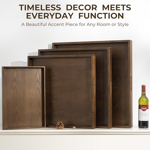 22 Inch Large Square Wooden Ottoman Tray for Living Room