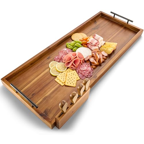 30" Acacia Large Charcuterie Boards for Party with Metal Handles