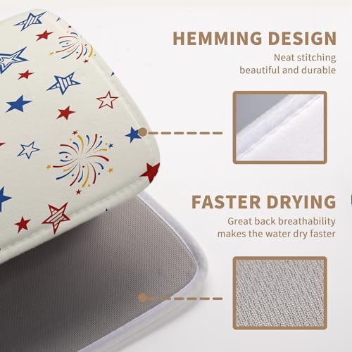 Patriotic Stars Dish Drying Mats 4th of July Dish Mat Kitchen Large Drying Matt Dishes Dryer Pad for Kitchen Counter Absorbent Microfiber Washable Foldable Reusable 18x24 in