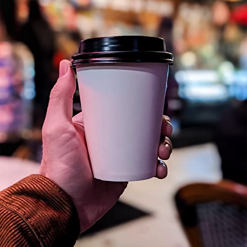 White Disposable Paper Coffee Cups with Lids (100 Count)